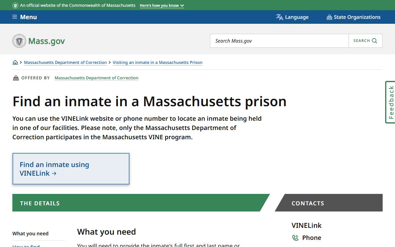 Massachusetts DOC inmate locator for Hampden County released inmates