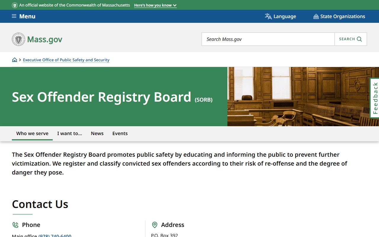 Sex Offender Registry Board page relevant to Hampden County released inmates