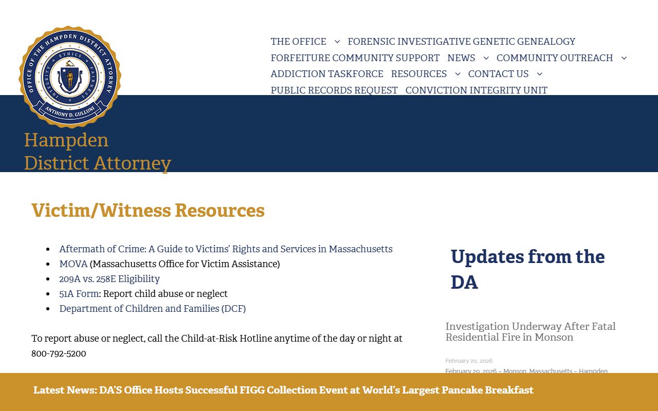 Hampden DA victim witness resources connected to county arrest records