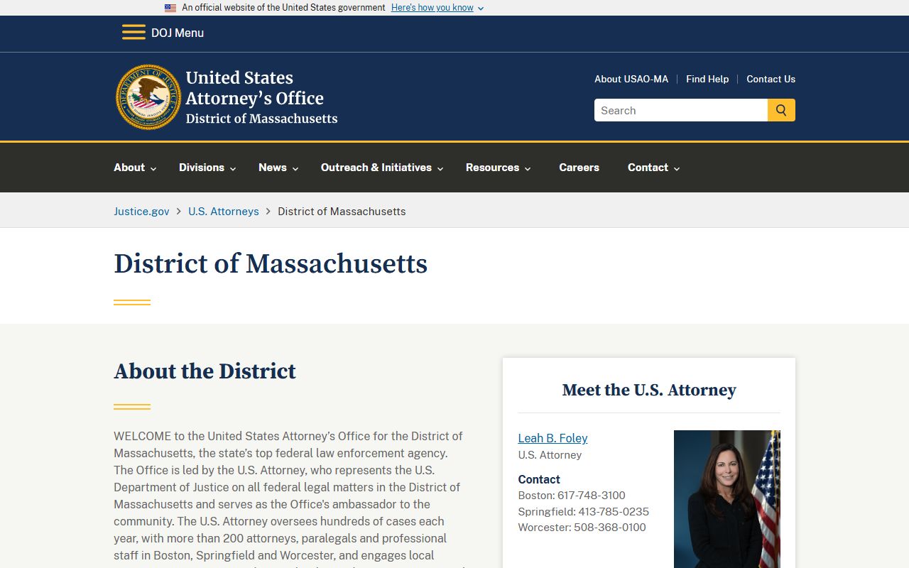 U.S. Attorney office handling federal cases tied to Hampden County