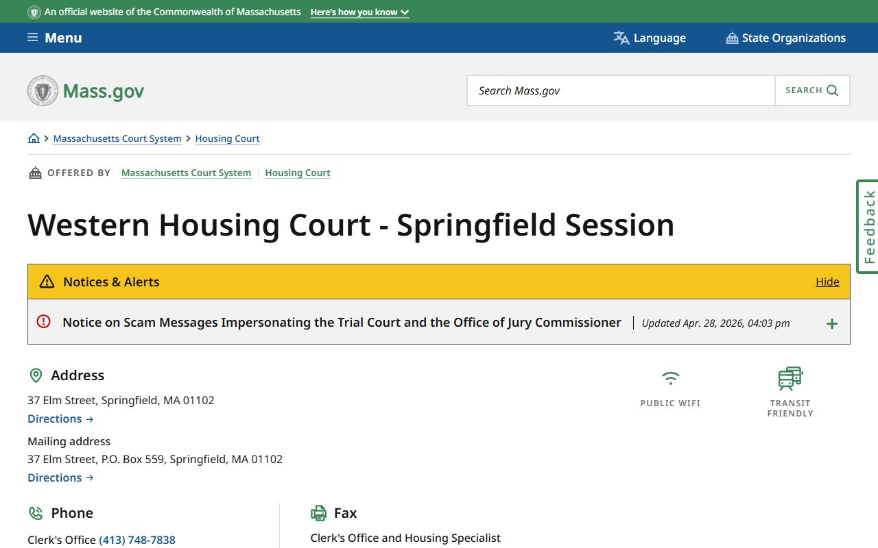 Western Housing Court Springfield Session for Hampden County housing records