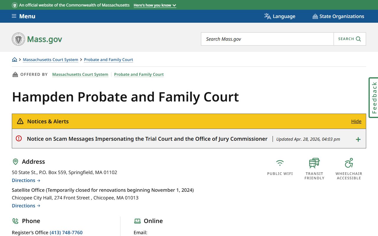 Hampden Probate and Family Court location for Hampden County probate records
