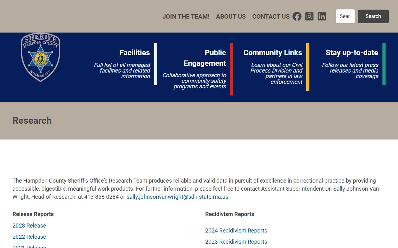Hampden Sheriff research reports with Hampden County jail population data