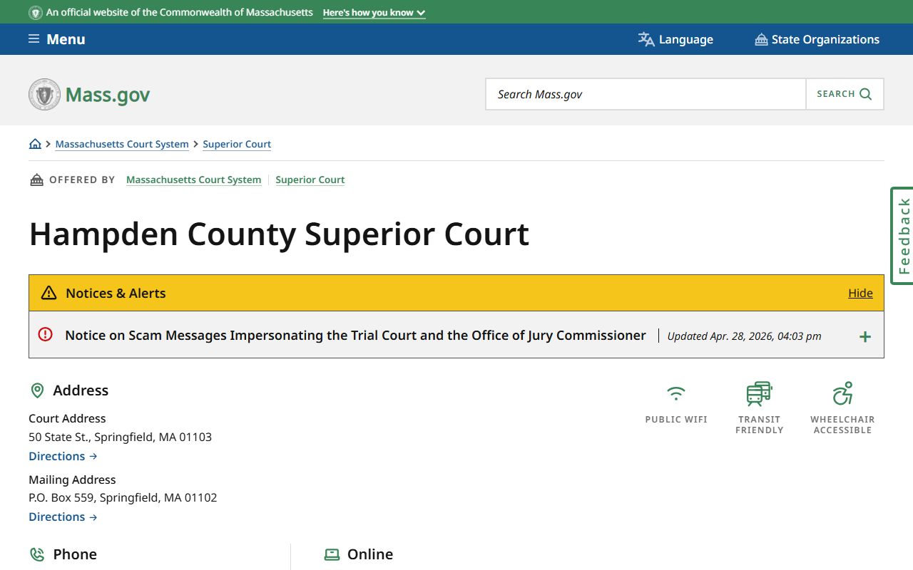 Hampden County Superior Court official location for court records